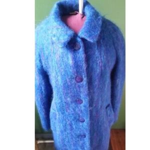 SOLD!! Vintage BLUE Striped Fuzzy Swing / Glam Coat